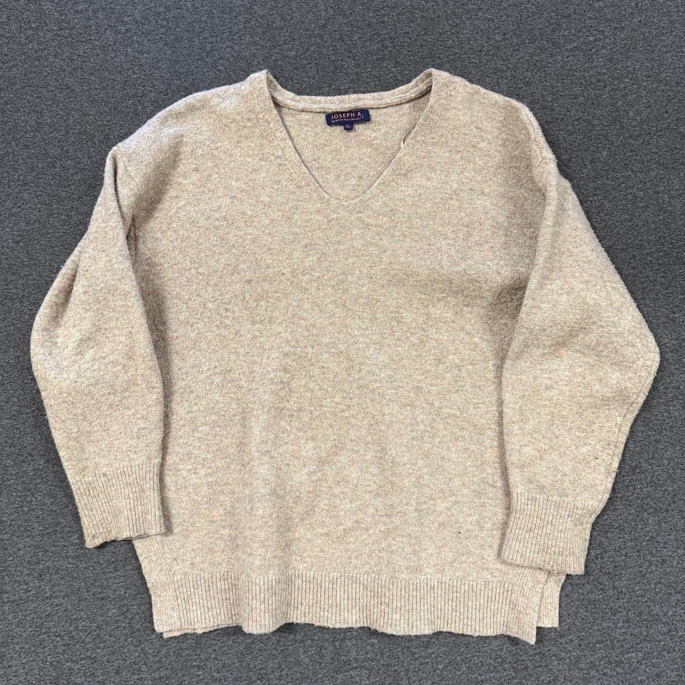 Modern Joseph A. V-Neck Sweater Womens Large Oatmeal Good Marl Knit Pullover